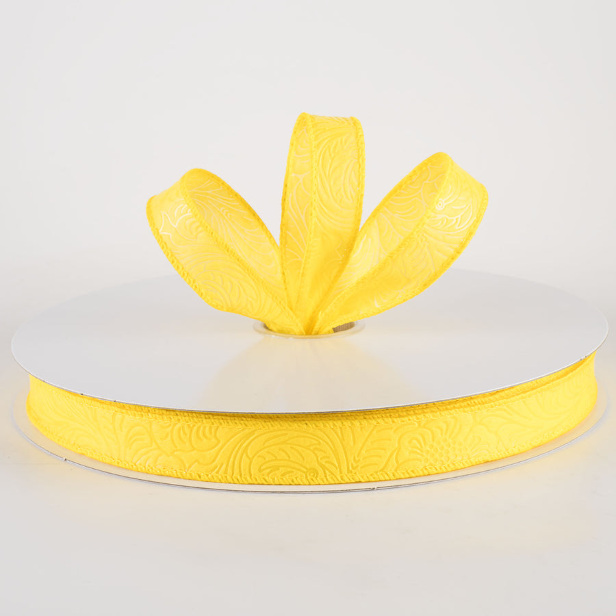 7/8" Embossed Flower Breeze Ribbon: Daffodil Yellow (50 Yards)