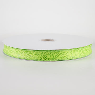 7/8" Embossed Flower Breeze Ribbon: Lime Green (50 Yards)
