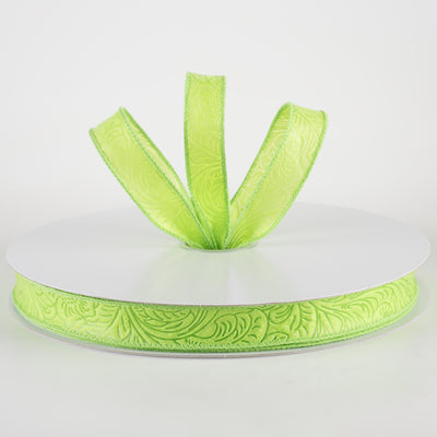 7/8" Embossed Flower Breeze Ribbon: Lime Green (50 Yards)
