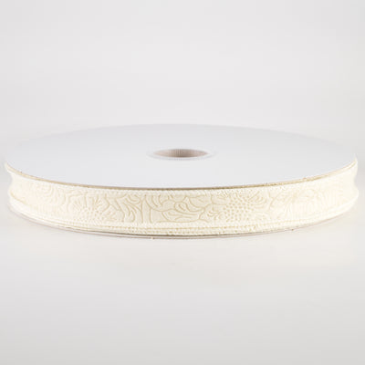 7/8" Embossed Flower Breeze Ribbon: Ivory (50 Yards)