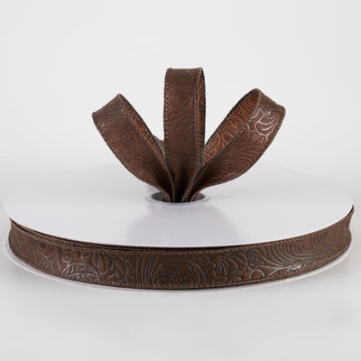 7/8" Embossed Flower Breeze Ribbon: Brown (50 Yards)