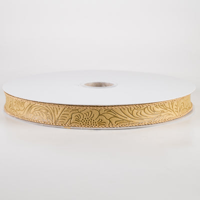 7/8" Embossed Flower Breeze Ribbon: Tan (50 Yards)