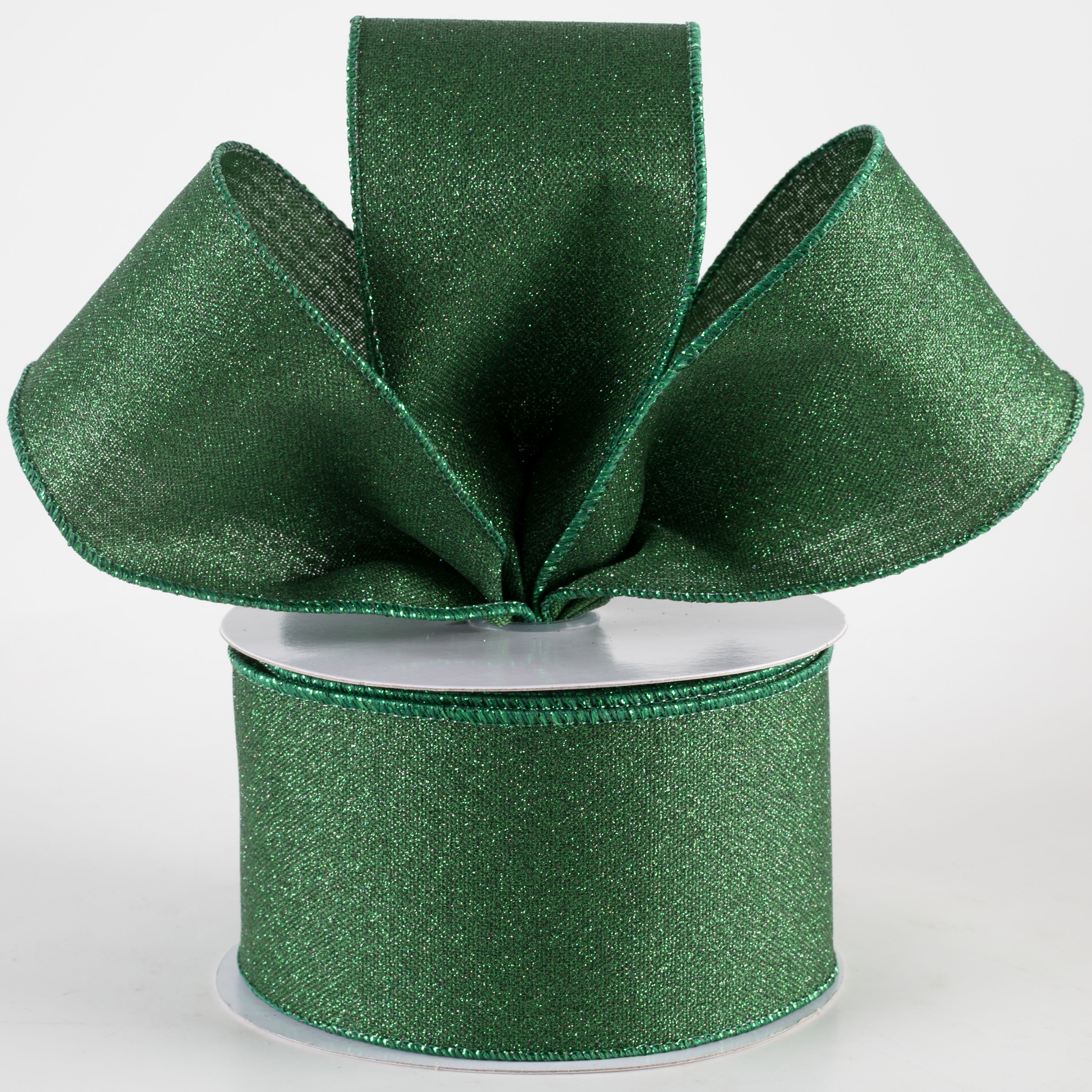 2.5" Fine Glitter on Royal Ribbon: Black & Emerald Green (10 Yards)