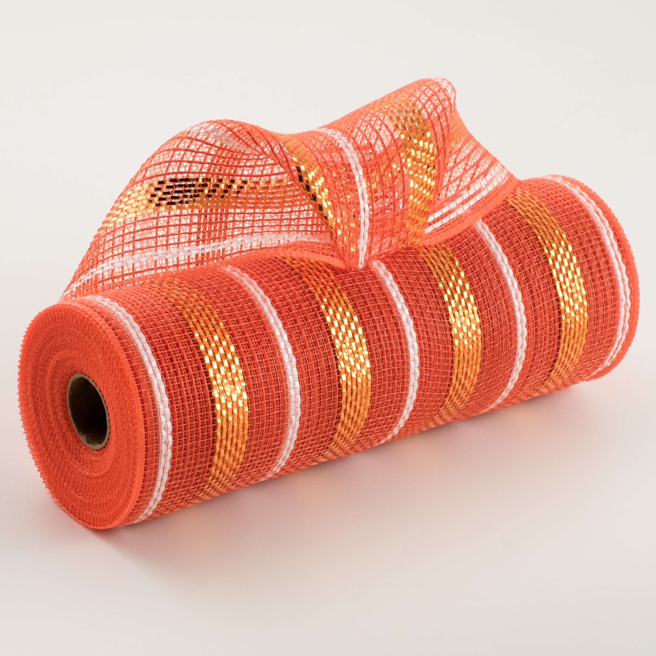 10" Poly Faux Jute Metallic Mesh: Orange & White