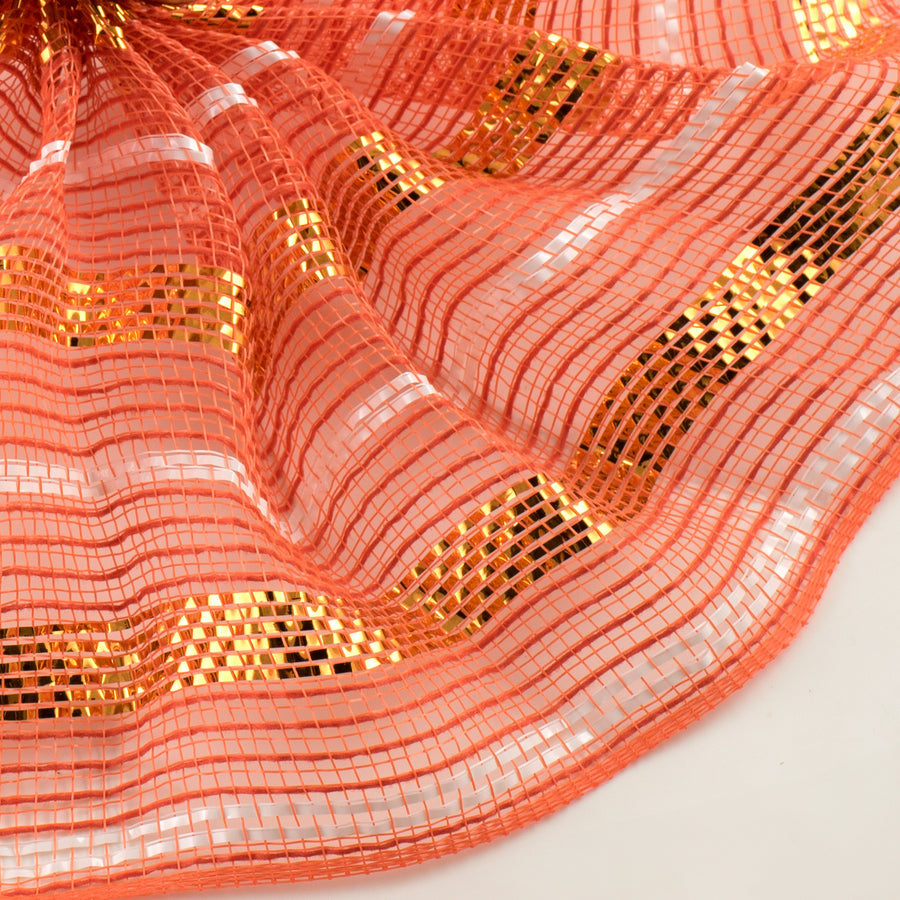 10" Poly Faux Jute Metallic Mesh: Orange & White