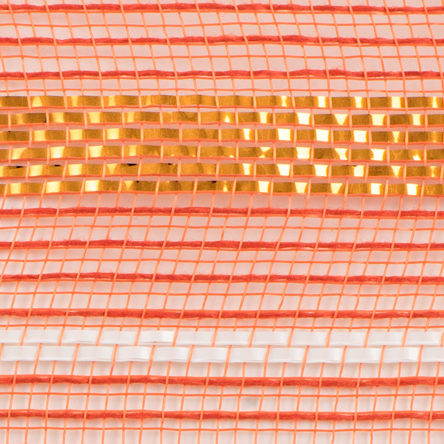 10" Poly Faux Jute Metallic Mesh: Orange & White