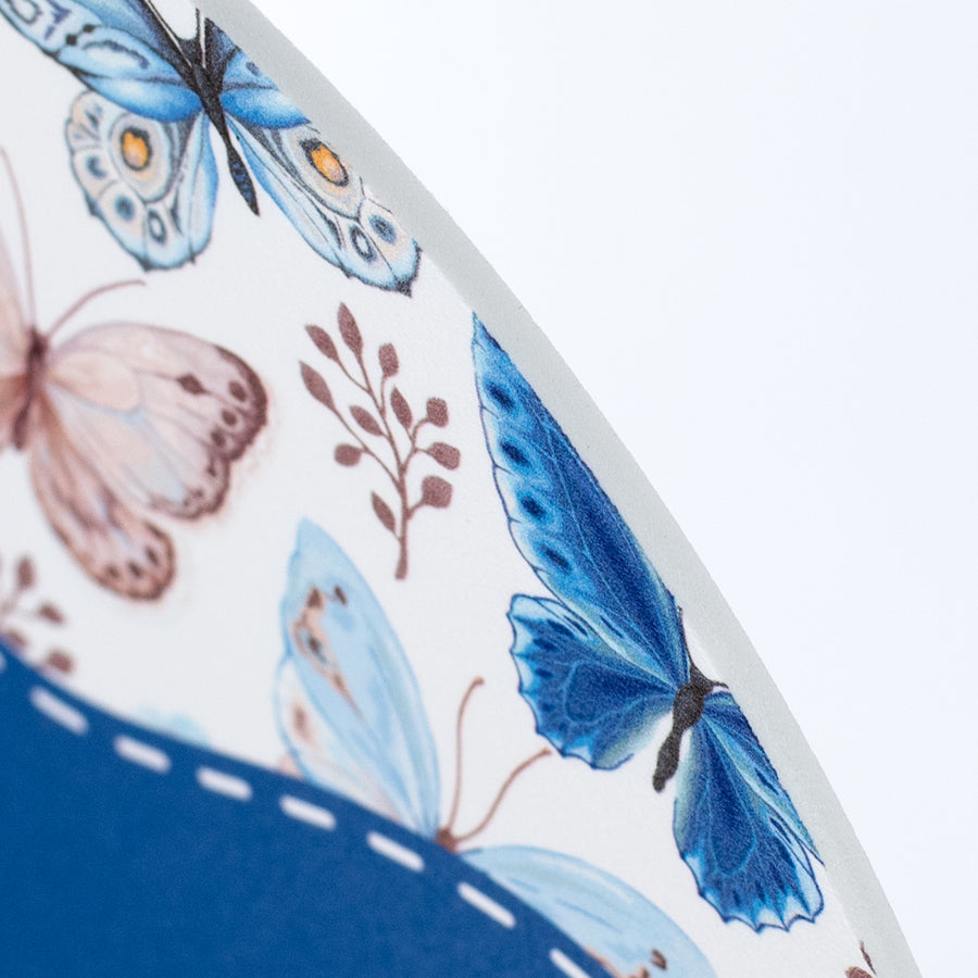 8.5" Round Waterproof Sign: Scalloped Welcome Blue Brown Butterflies
