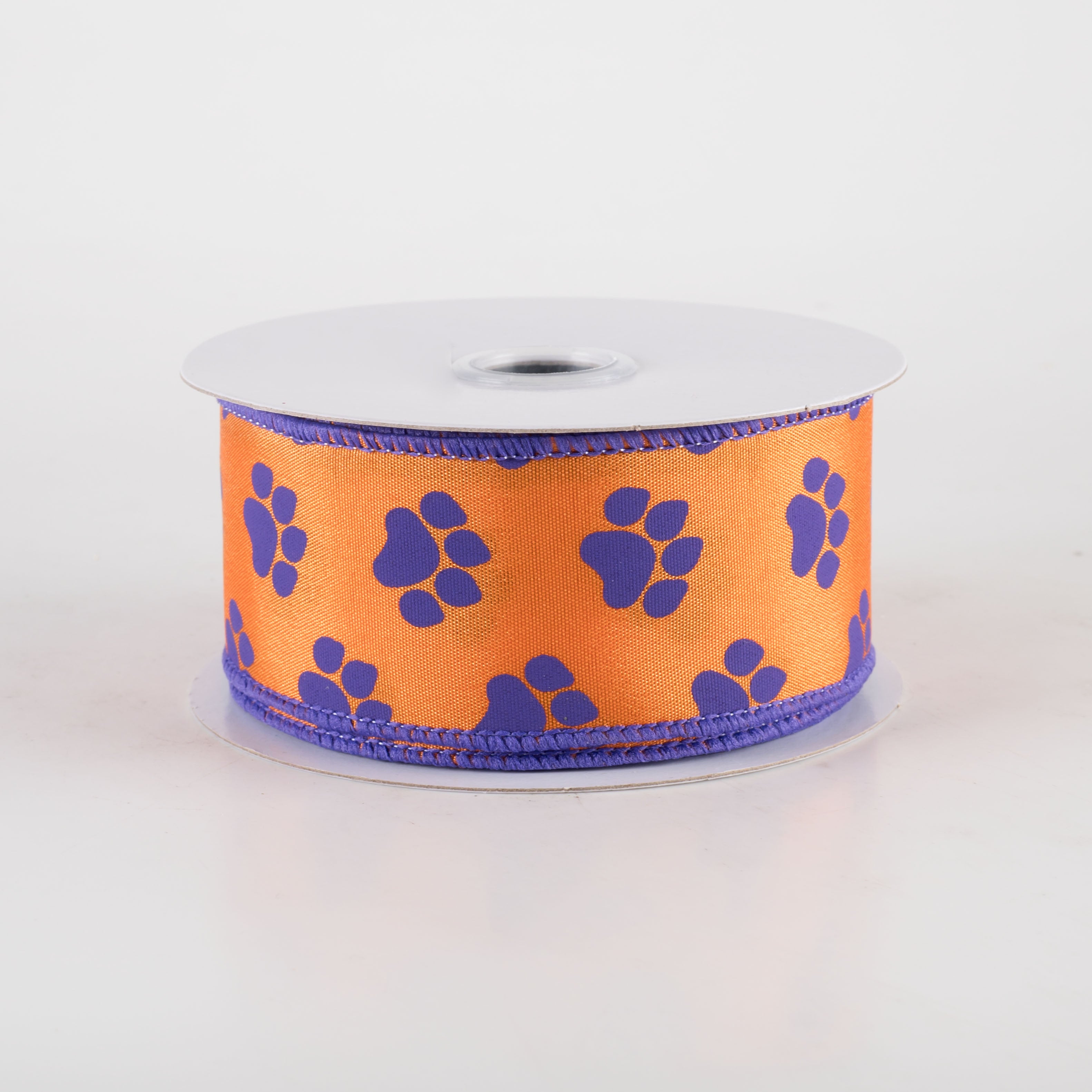 1.5" Paw Prints Ribbon: Orange & Purple (10 Yards)