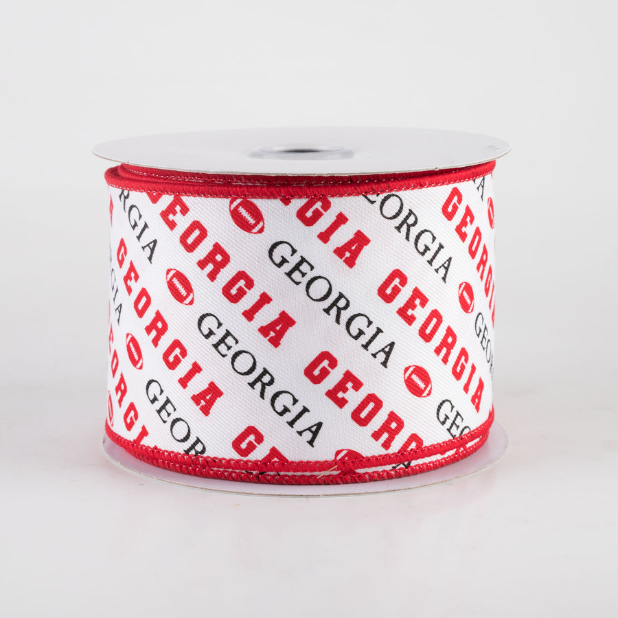 2.5" Georgia Diagonal Football Pattern Ribbon: Red & Black (10 Yards)