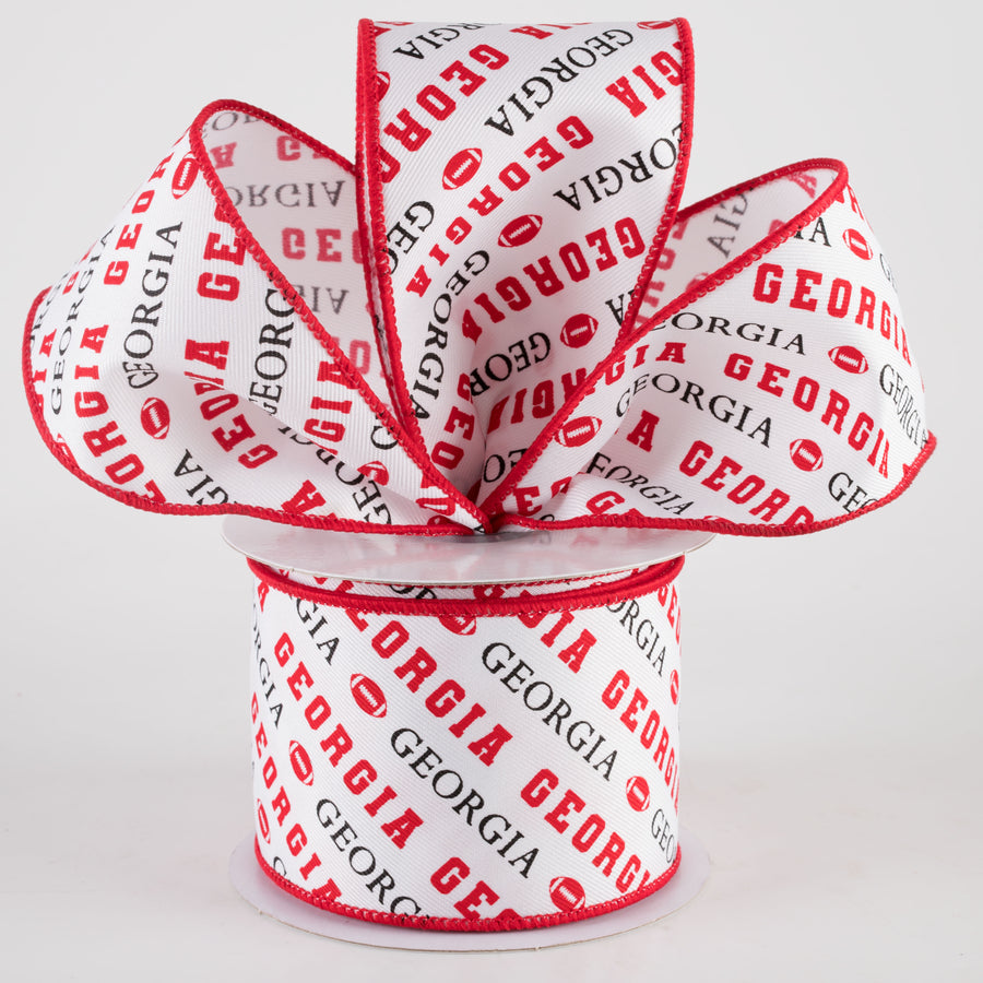 2.5" Georgia Diagonal Football Pattern Ribbon: Red & Black (10 Yards)