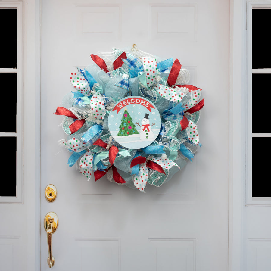 9.4" Round Waterproof Sign: Fabric Winter Welcome