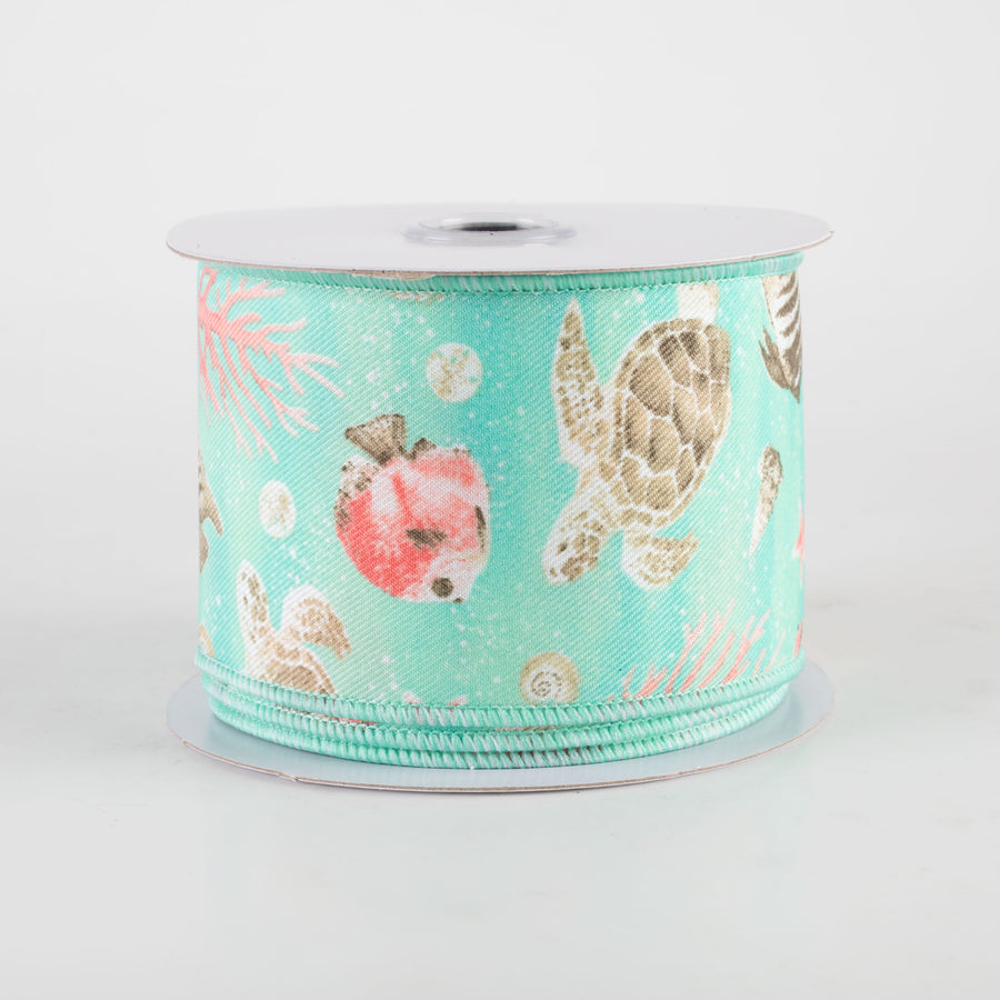 2.5" Coastal Ocean Life Ribbon: Seafoam Blue Green (10 Yards)