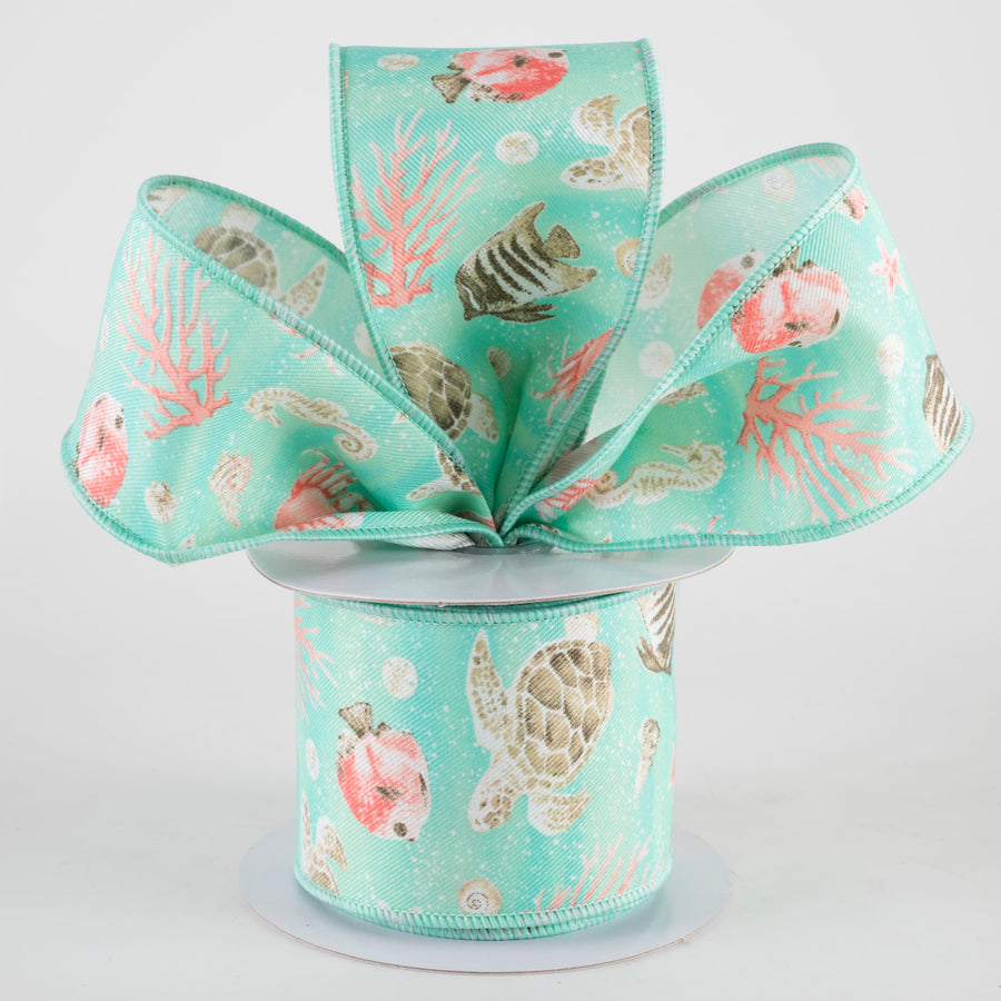 2.5" Coastal Ocean Life Ribbon: Seafoam Blue Green (10 Yards)