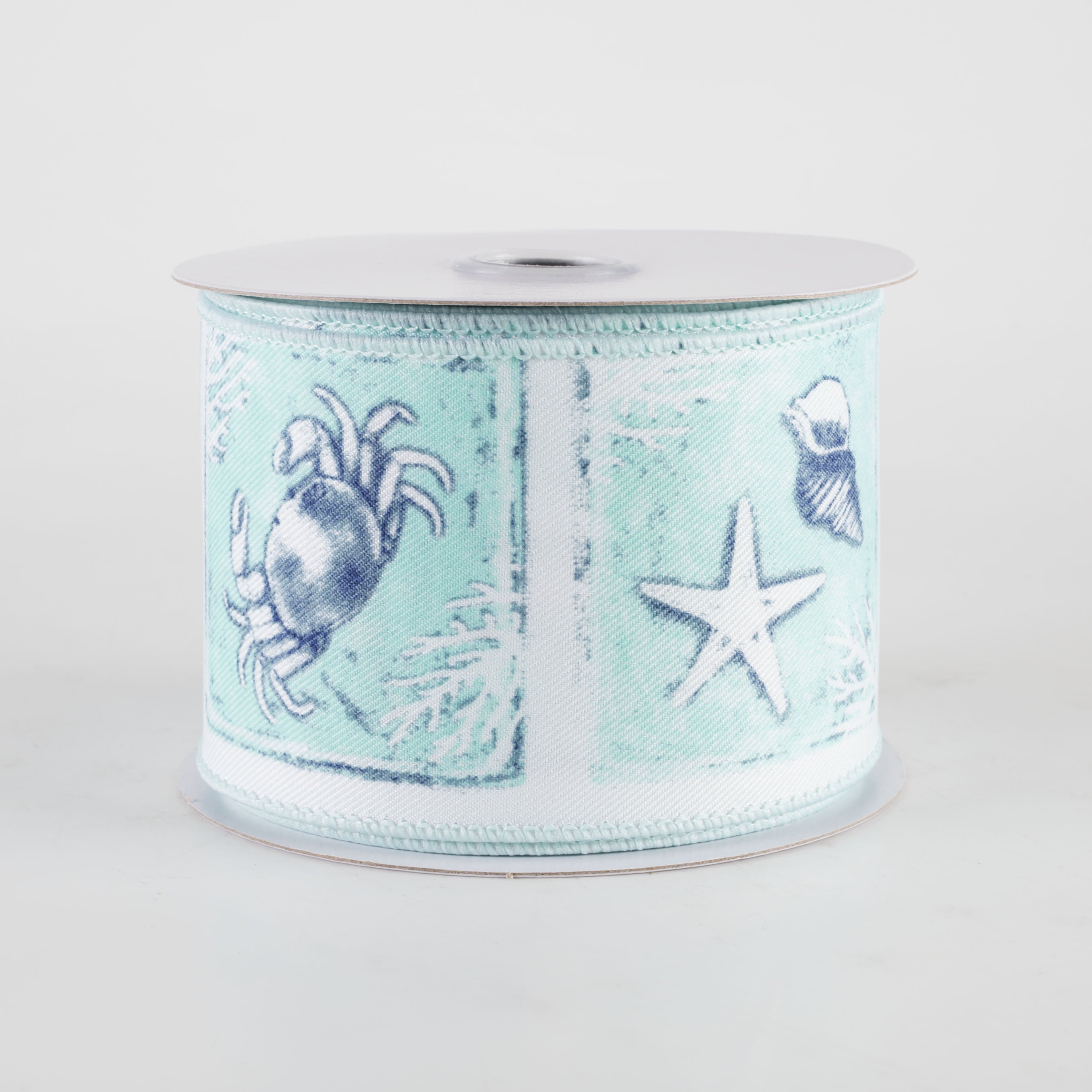 2.5" Coastal Blocks Ribbon: Turquoise on White (10 Yards)