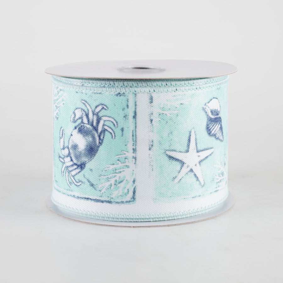2.5" Coastal Blocks Ribbon: Turquoise on White (10 Yards)