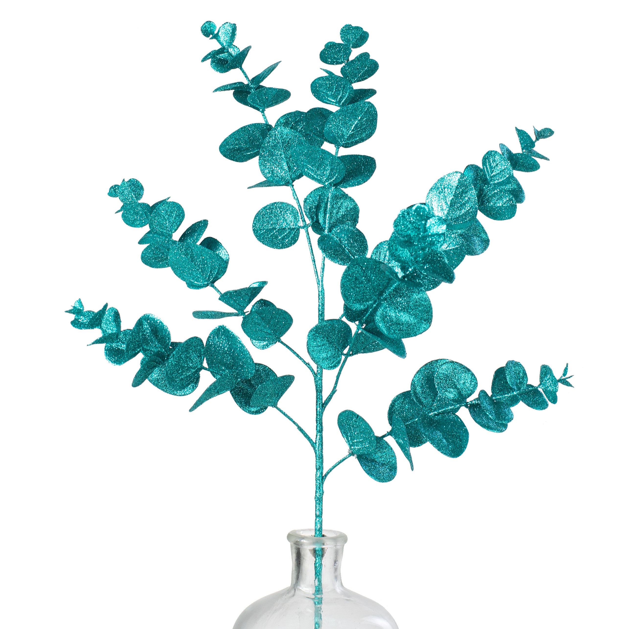24" Glitter Eucalyptus Spray: Teal Blue