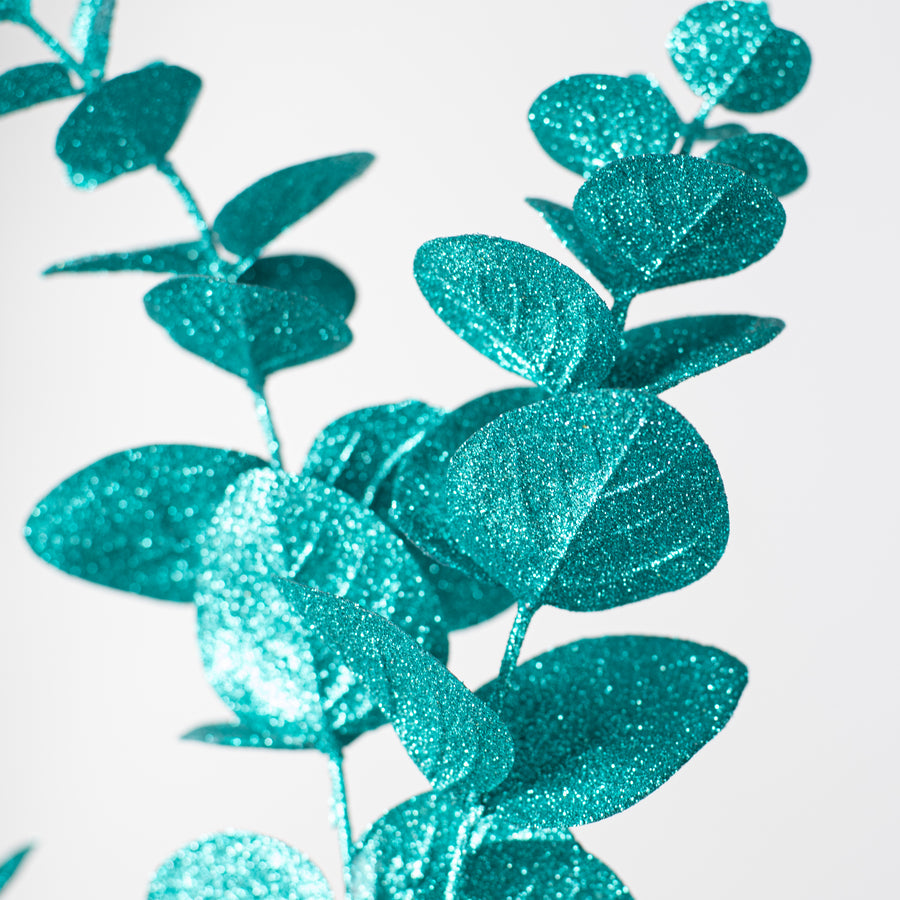 24" Glitter Eucalyptus Spray: Teal Blue