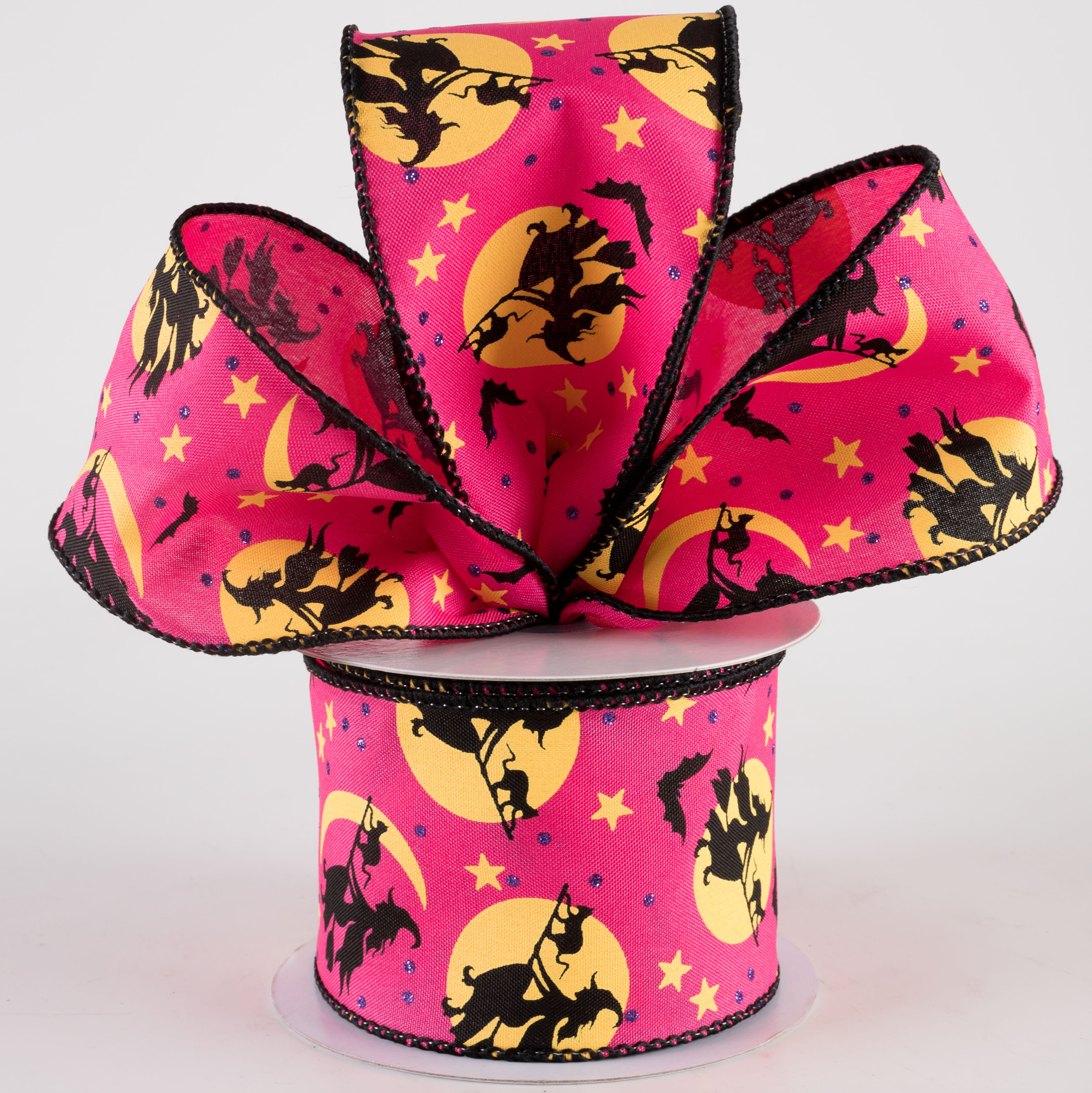 2.5" Witch Flying by Moon Ribbon: Hot Pink (10 Yards)