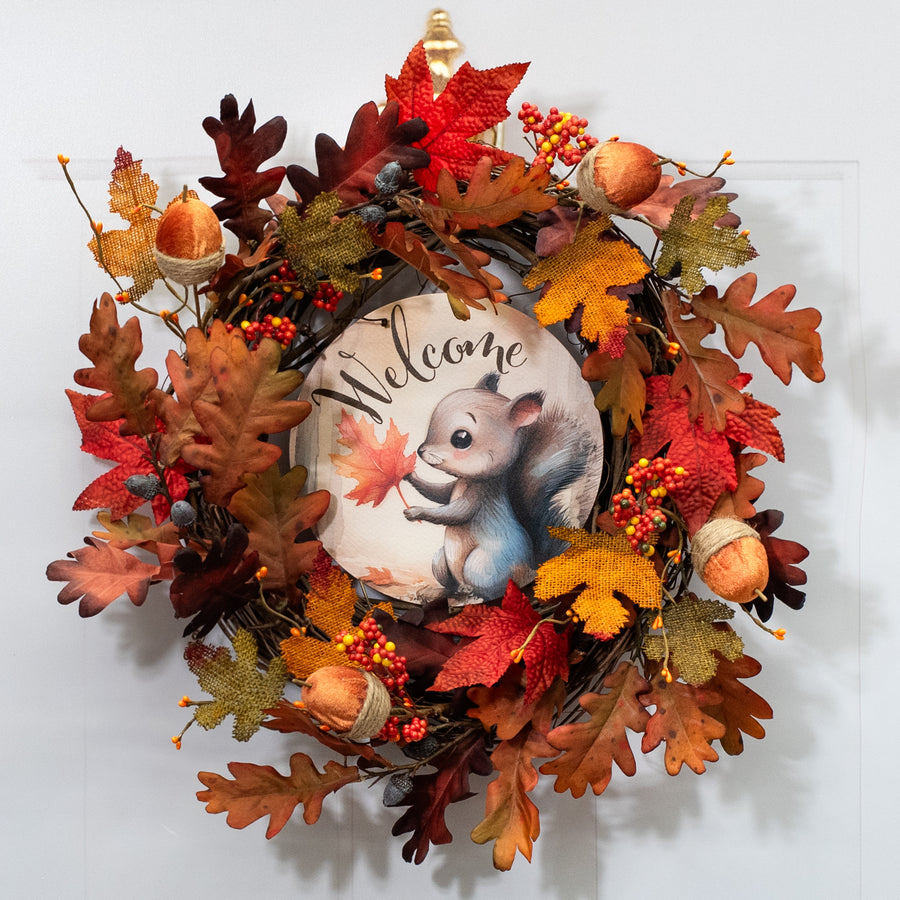 8.5" Round Waterproof Sign: Welcome Fall Squirrel