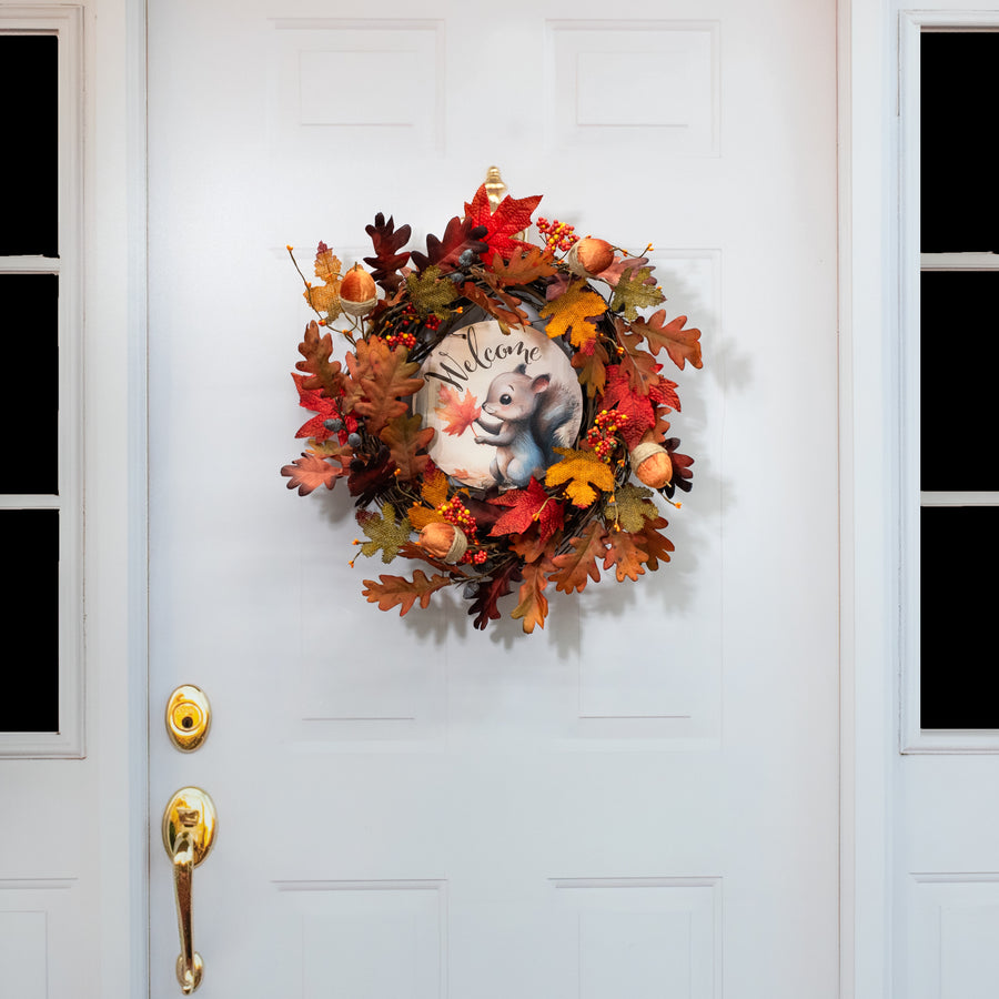8.5" Round Waterproof Sign: Welcome Fall Squirrel