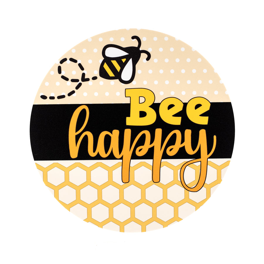 8.5" Round Waterproof Sign: Bee Happy Honeycomb