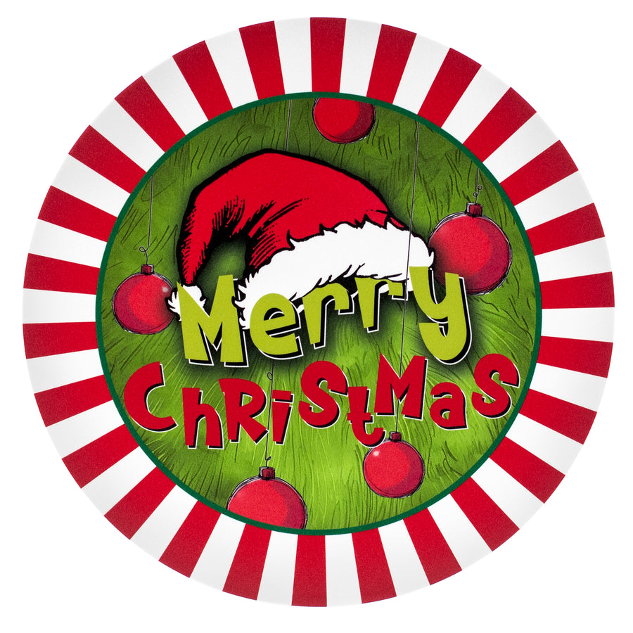 10.5" Round Waterproof Sign: Green Merry Christmas Monster