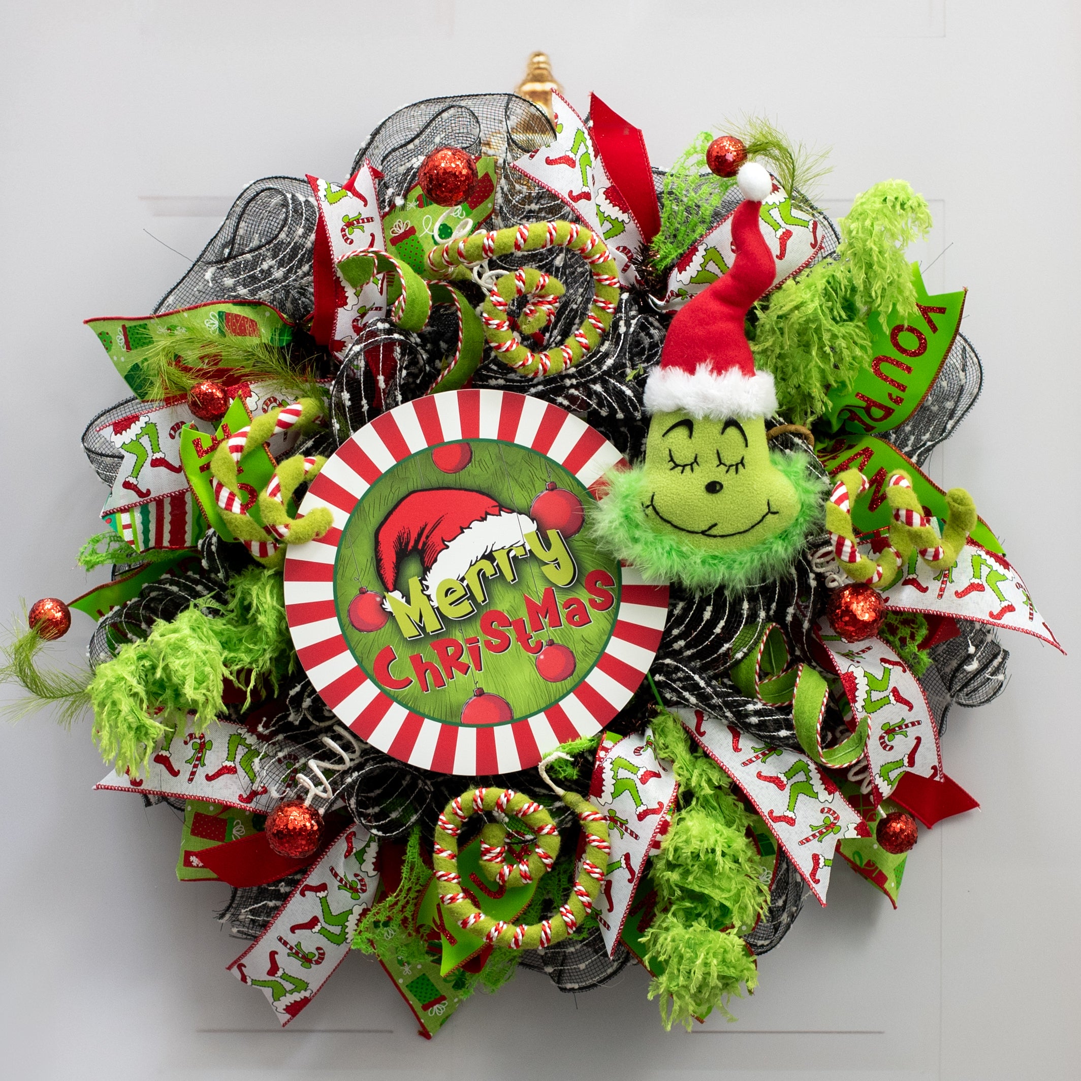 10.5" Round Waterproof Sign: Green Merry Christmas Monster