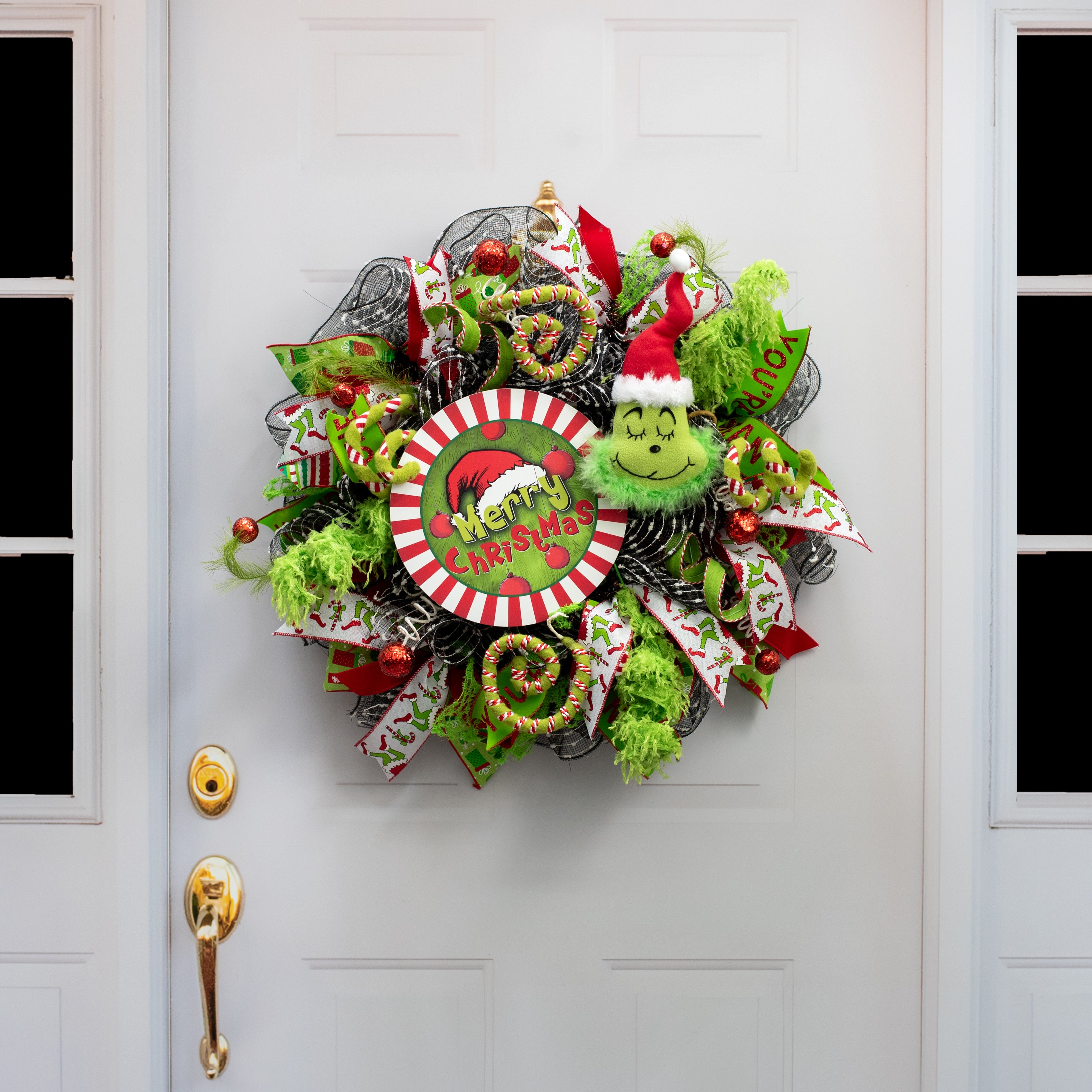 10.5" Round Waterproof Sign: Green Merry Christmas Monster