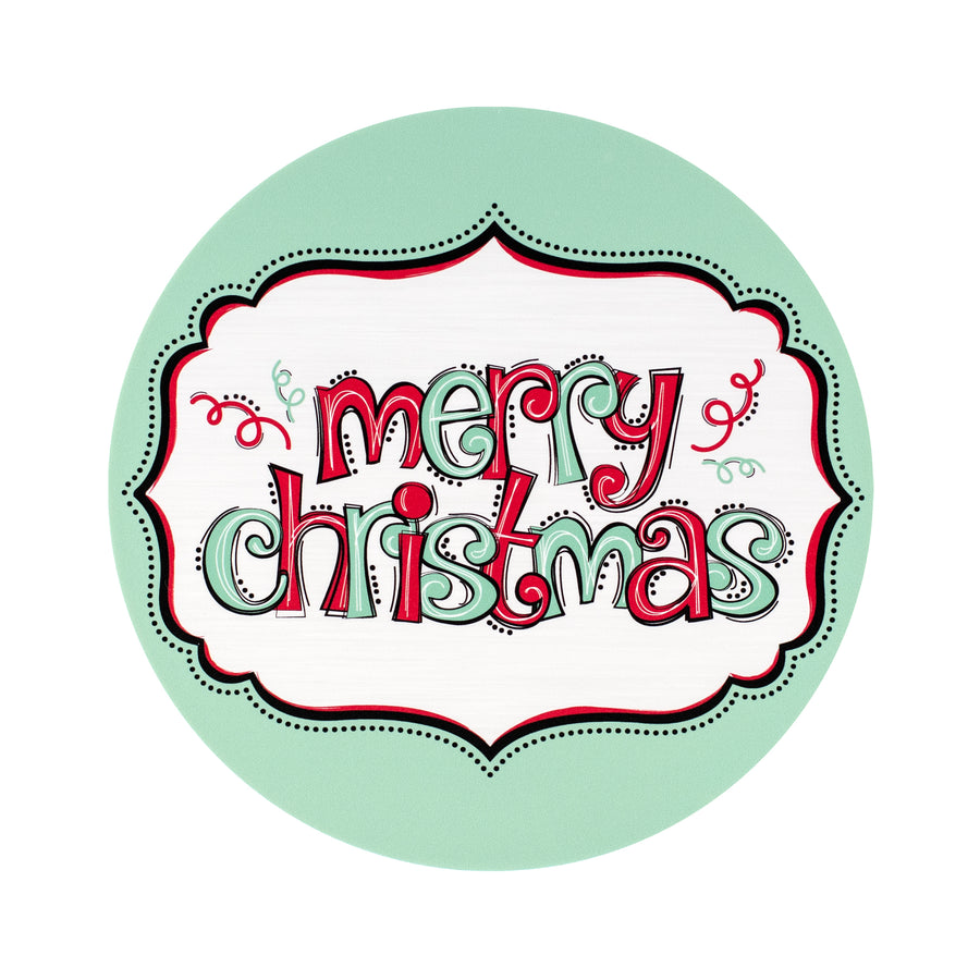 8.5" Round Waterproof Sign: Mint Merry Christmas