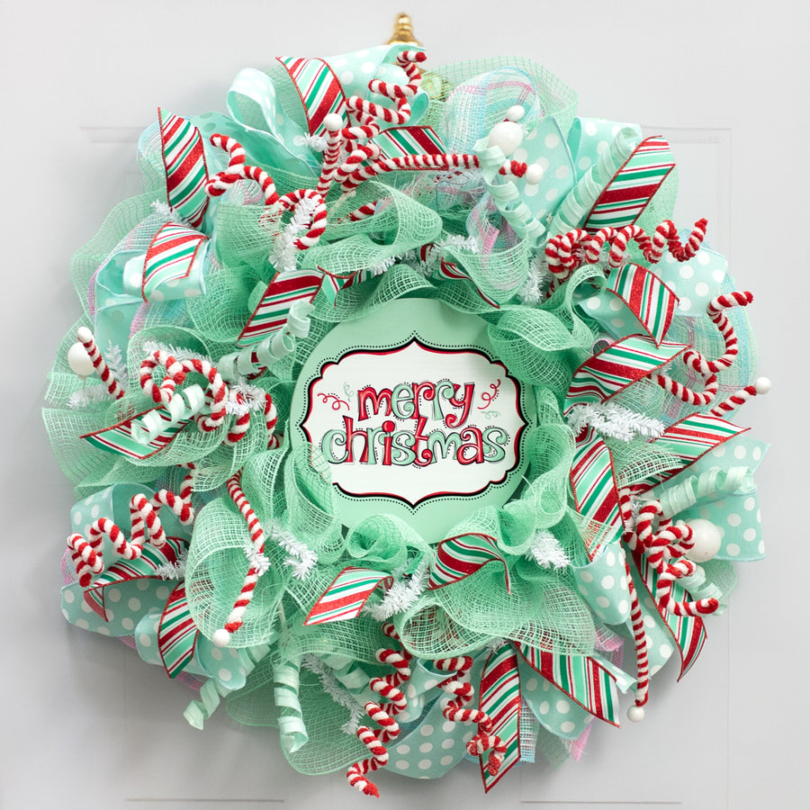 8.5" Round Waterproof Sign: Mint Merry Christmas