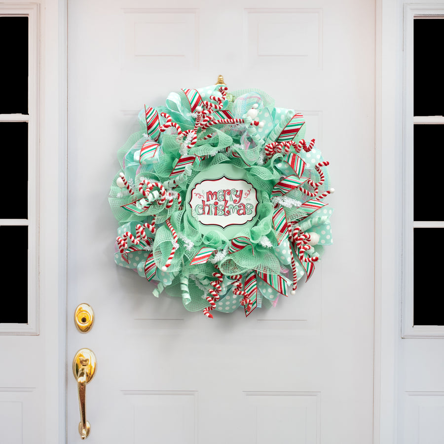 8.5" Round Waterproof Sign: Mint Merry Christmas
