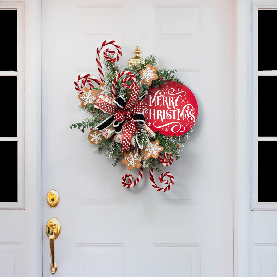 10.5" Round Waterproof Sign: Red & White Merry Christmas