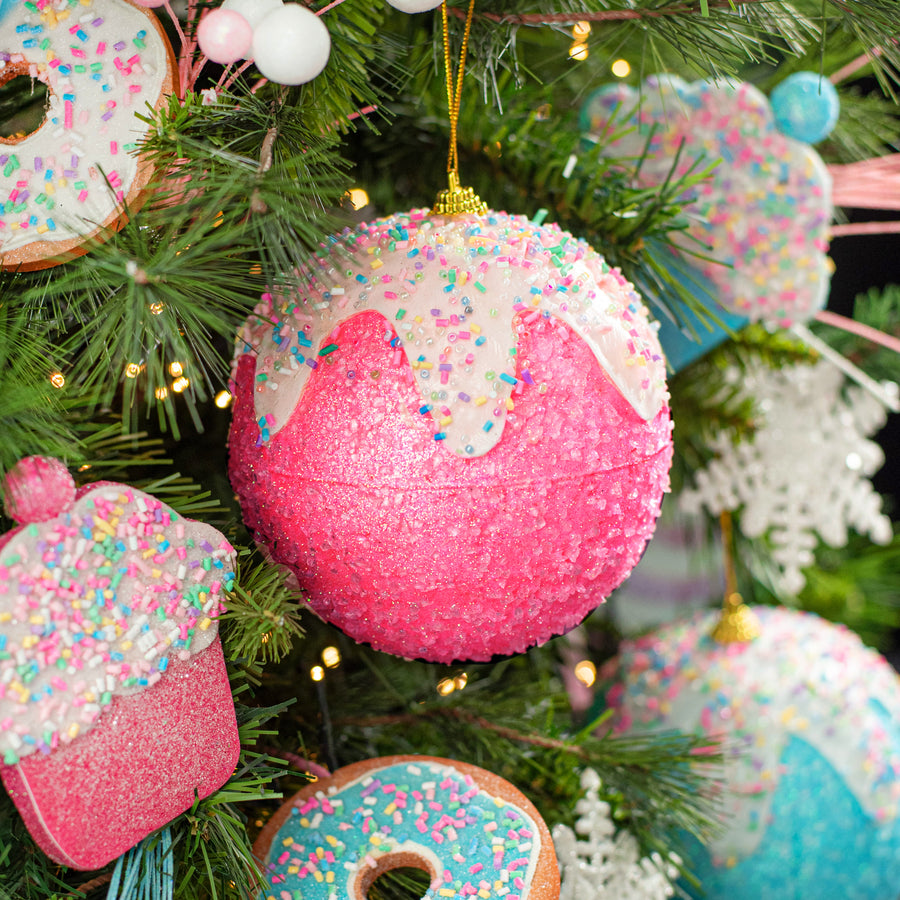 5" Sprinkles & Dipped Ball Ornament: Hot Pink