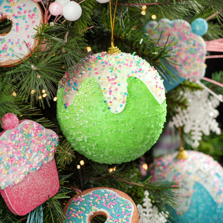 5" Sprinkles & Dipped Ball Ornament: Bright Green