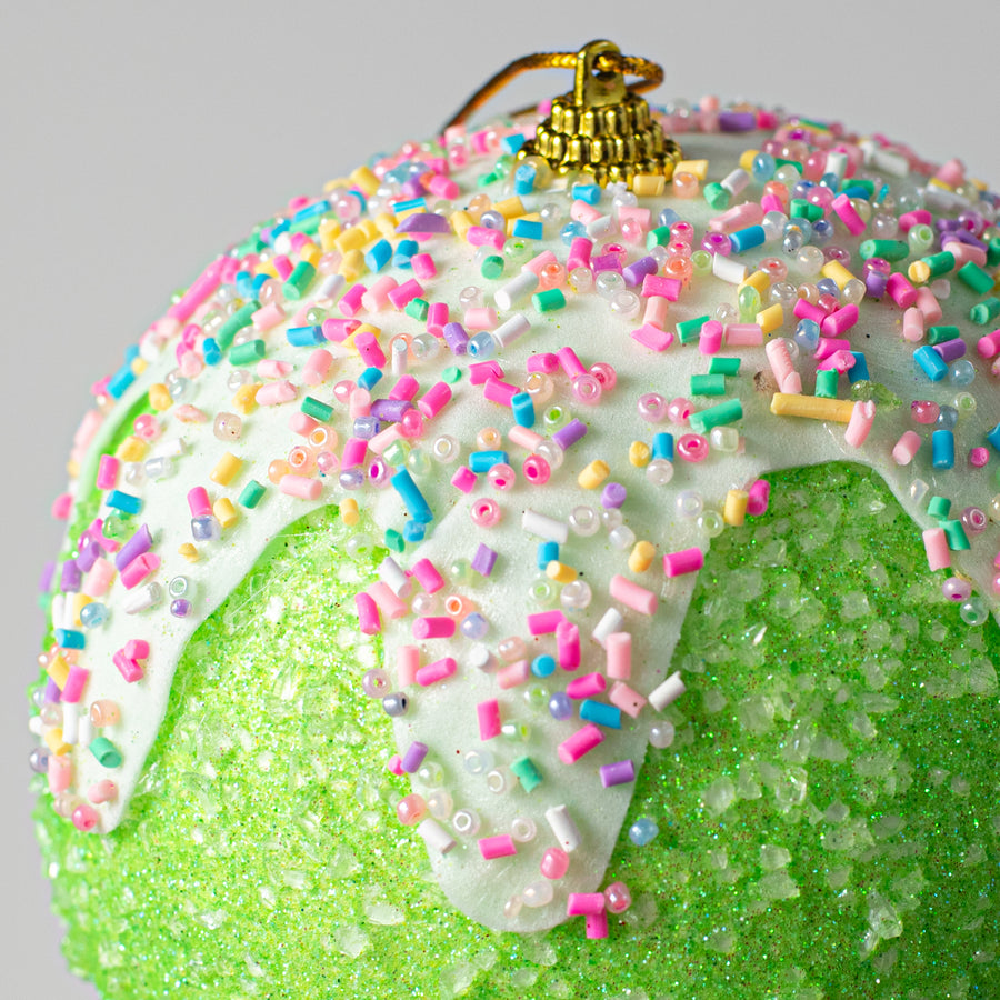 5" Sprinkles & Dipped Ball Ornament: Bright Green