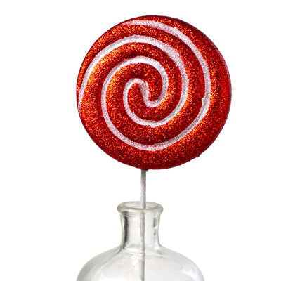 14" Glitter Lollipop Peppermint Pick: Red & White
