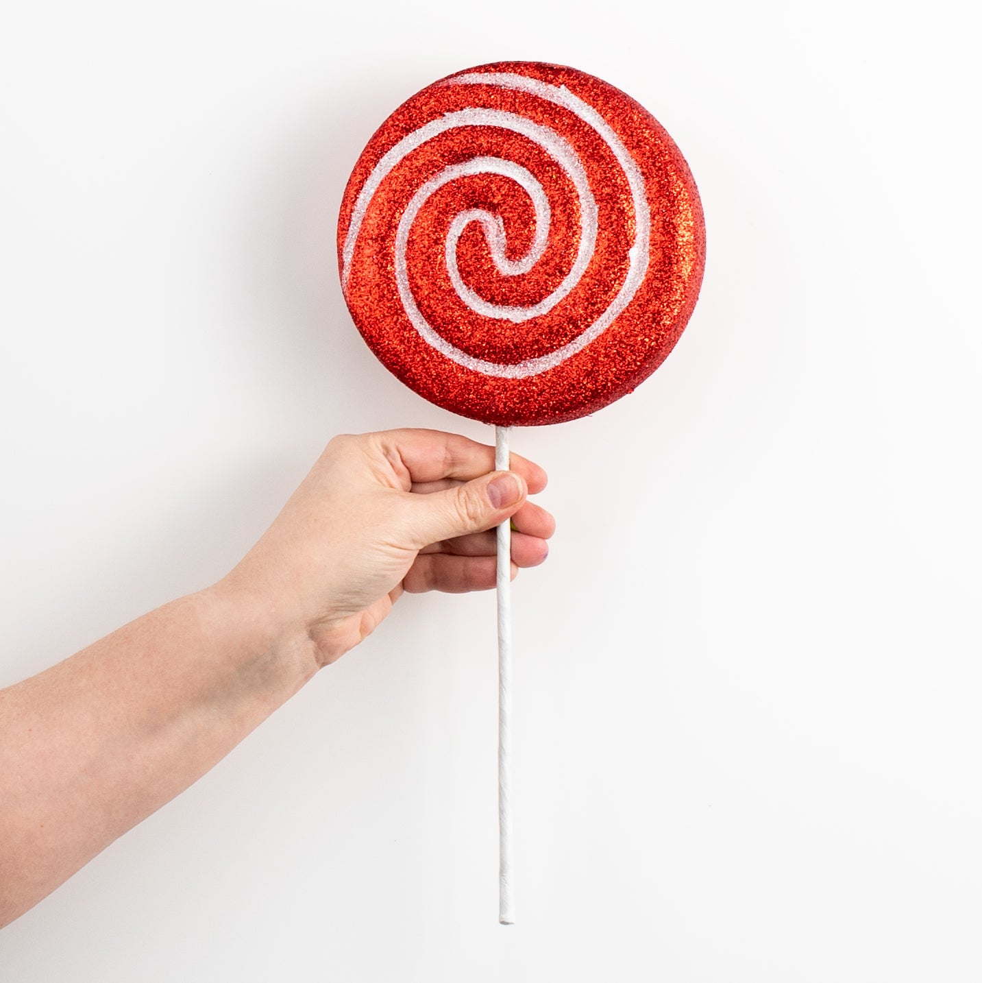 14" Glitter Lollipop Peppermint Pick: Red & White