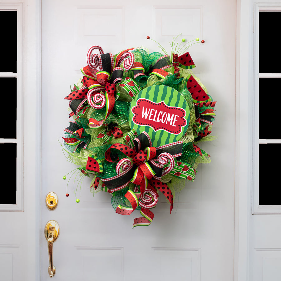 10.5" Round Waterproof Accent Sign: Scalloped Watermelon Welcome