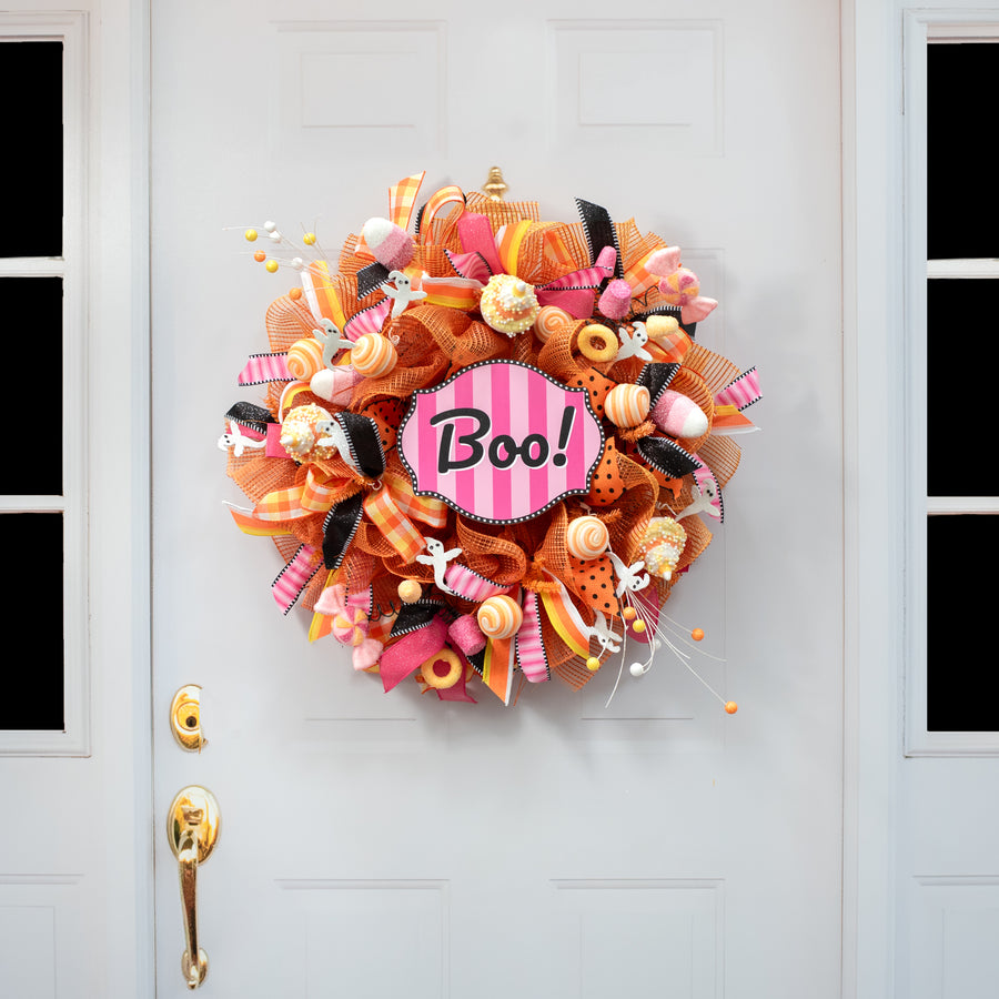 10" Waterproof Accent Sign: Scalloped Dots Pink Boo