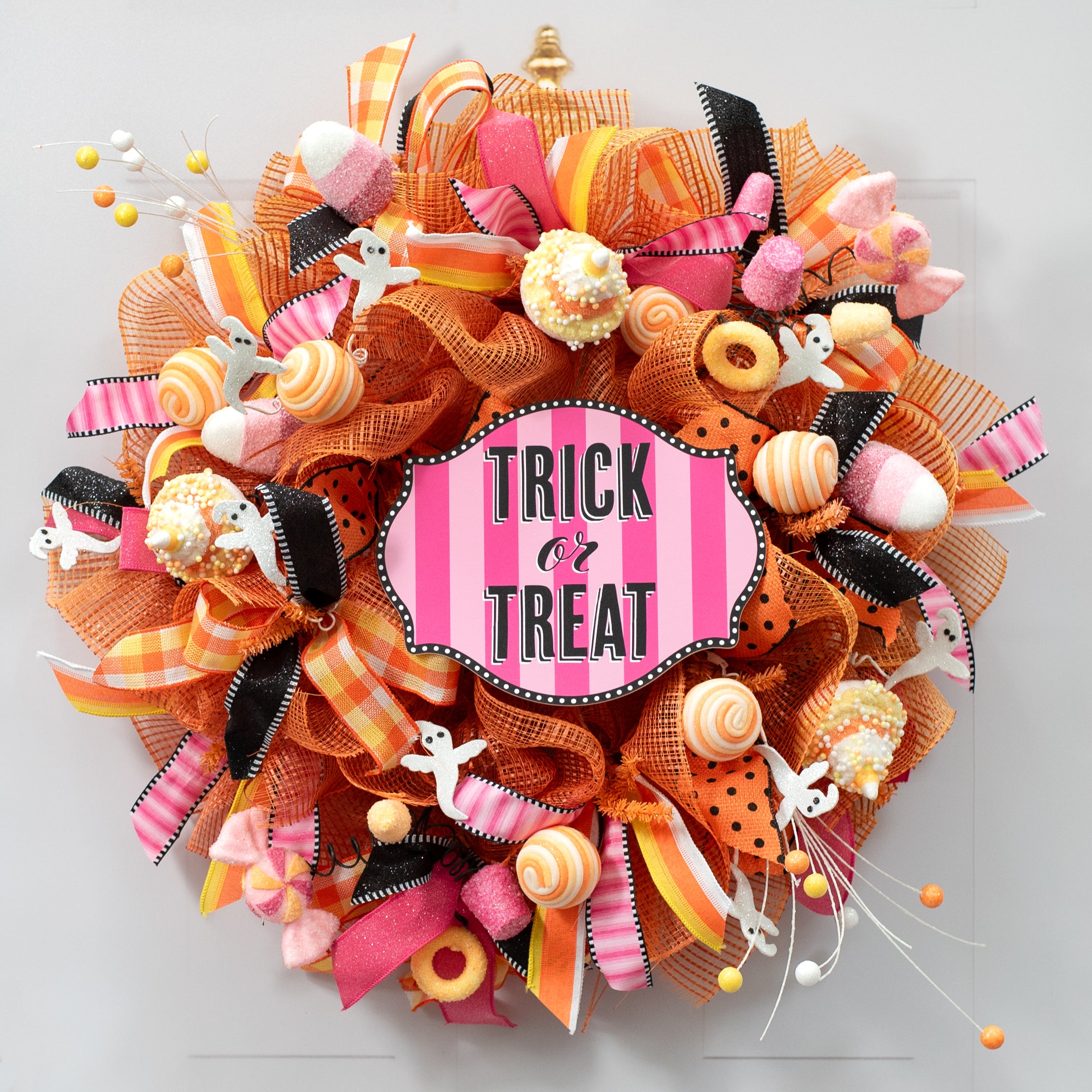 10" Waterproof Accent Sign: Scalloped Dots Pink Trick or Treat