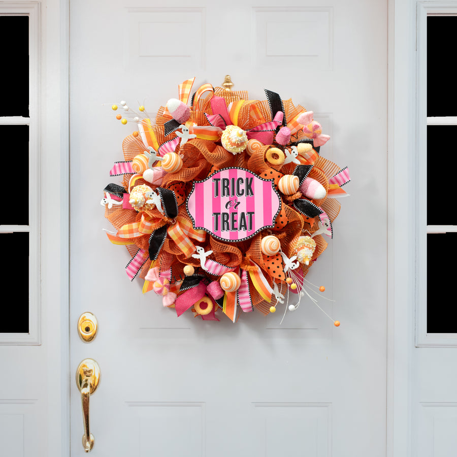 10" Waterproof Accent Sign: Scalloped Dots Pink Trick or Treat