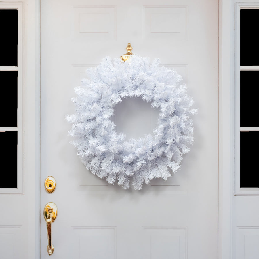 24" Pine PVC Wreath: White (180 Tips)