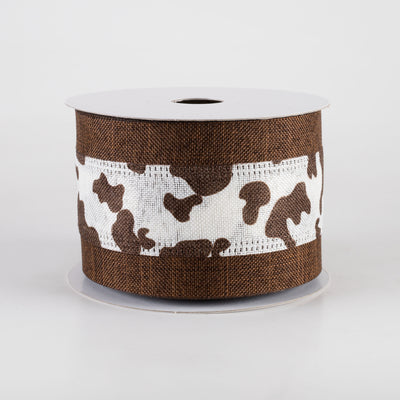 2.5" Linen Cow Print with Edge Ribbon: Brown (10 Yards)
