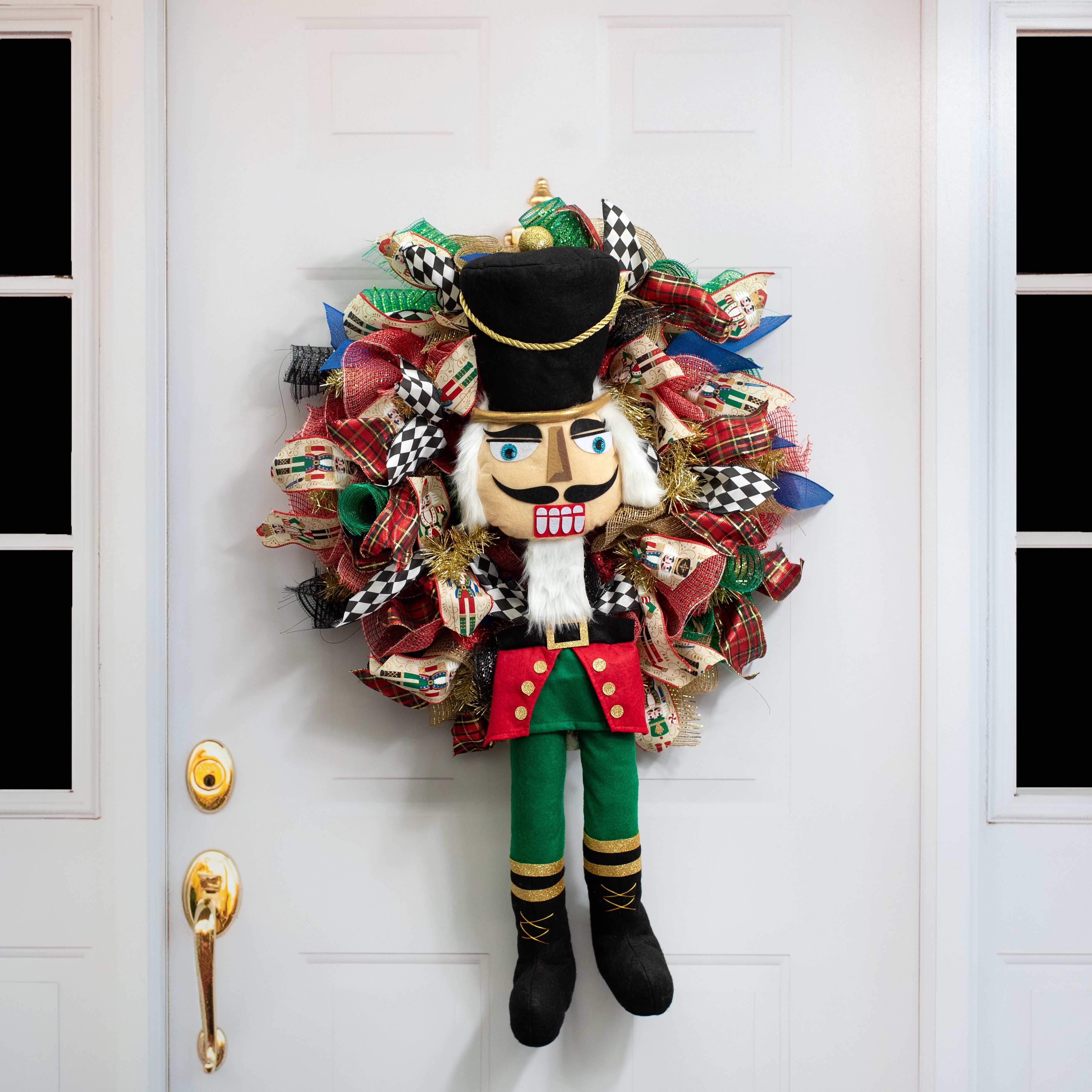 33" 2-Piece Nutcracker Wreath Accent: Black, Emerald & Red