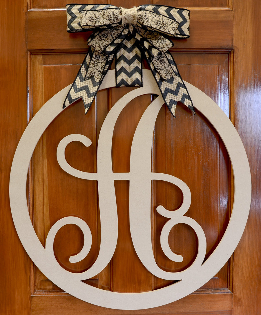 23" Script Circle Monogram Wooden Letter: A
