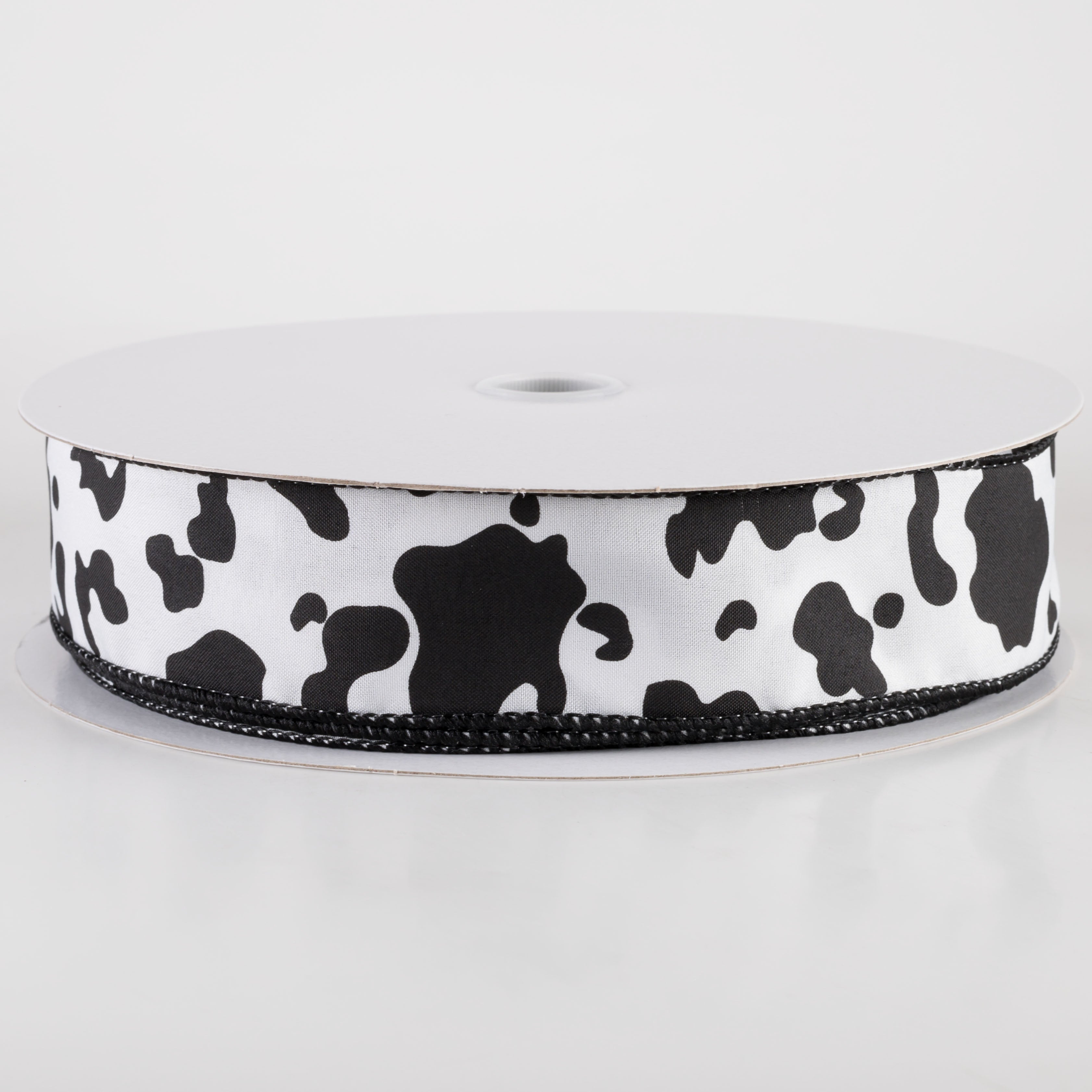 1.5" Satin Cow Print Ribbon: Black & White (50 Yards)