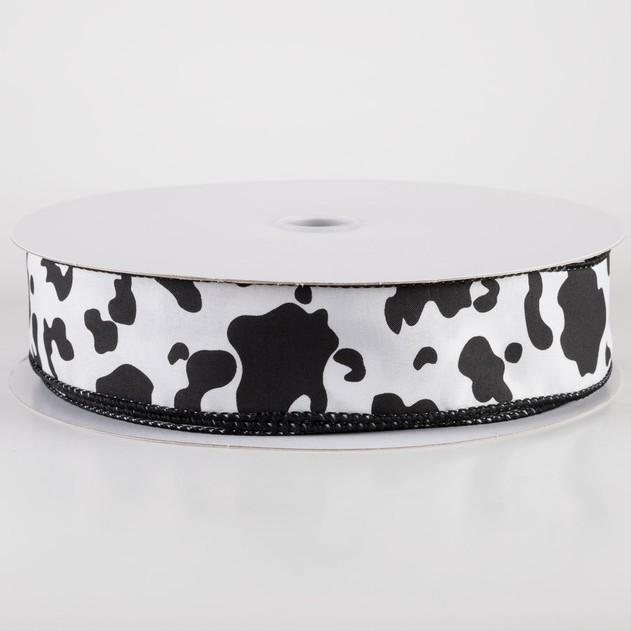 1.5" Satin Cow Print Ribbon: Black & White (50 Yards)