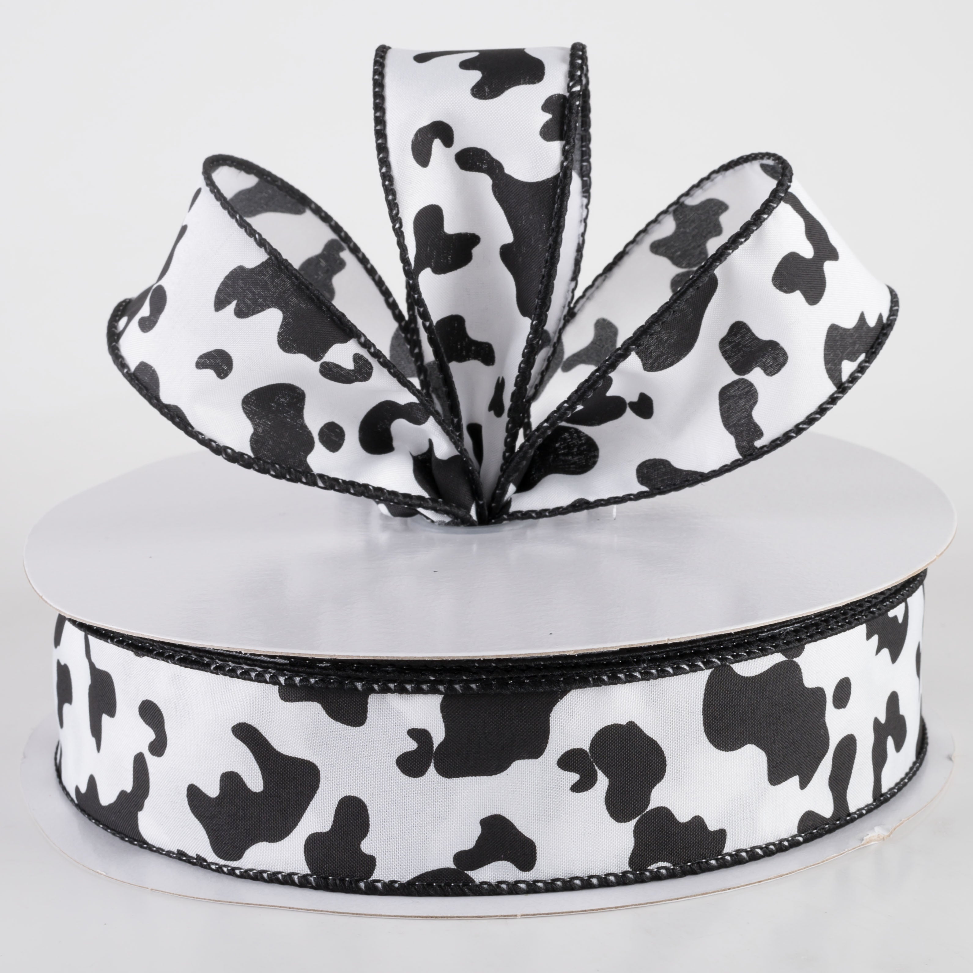 1.5" Satin Cow Print Ribbon: Black & White (50 Yards)