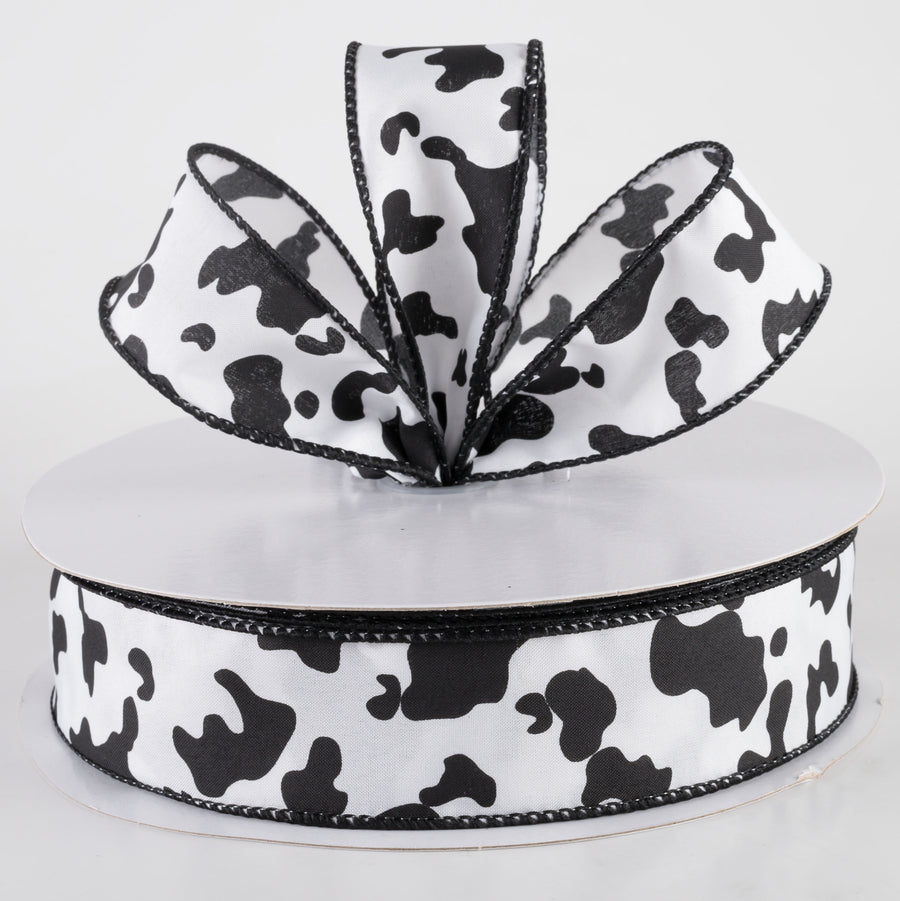 1.5" Satin Cow Print Ribbon: Black & White (50 Yards)