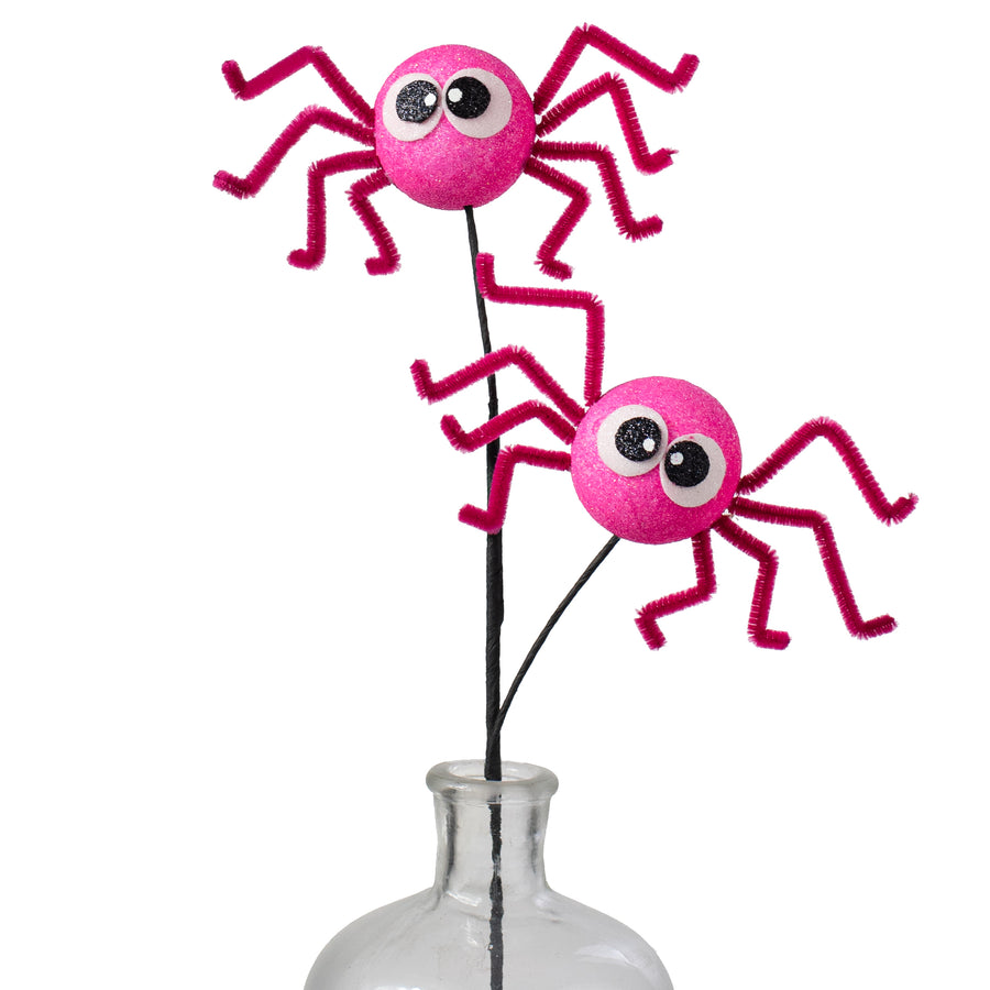 21" Glittered Fun Spider Spray: Fuchsia Pink